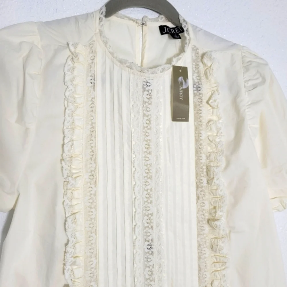 J Crew Lace Trim Pintuck Dress CJ496 Ivory NWT Romantic